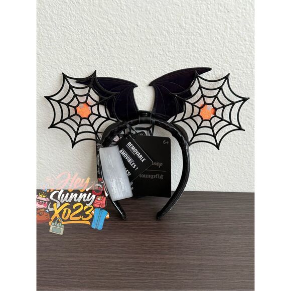 Loungefly Disney Minnie Mouse Spider-Web Bat Ears Headband - Picture 2 of 3